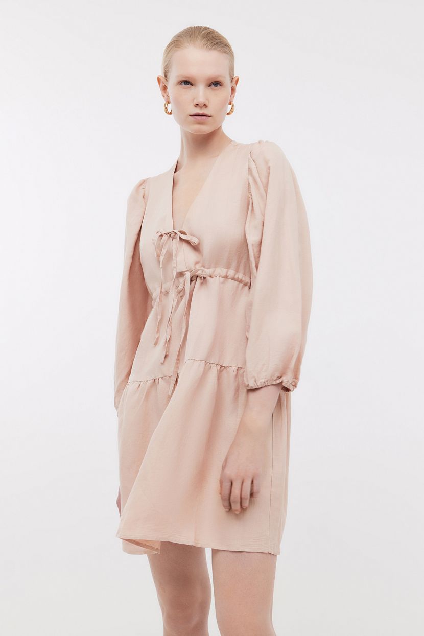 Платье мини в стиле бэби-долл из льна и вискозы, розовый