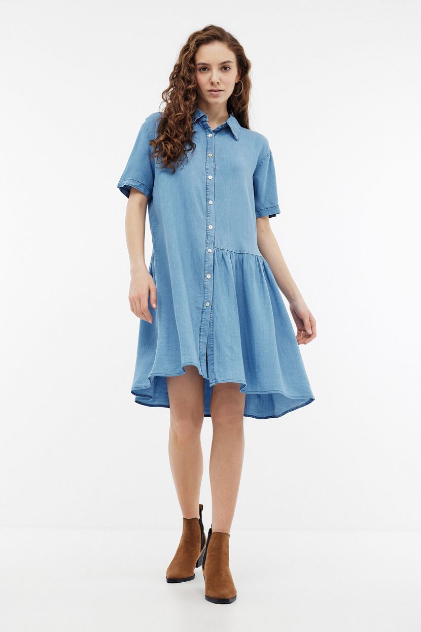 Платье рубашка из денима (арт. BAON B4524084), размер XL, цвет голубой Платье рубашка из денима (арт. BAON B4524084) - фото 3