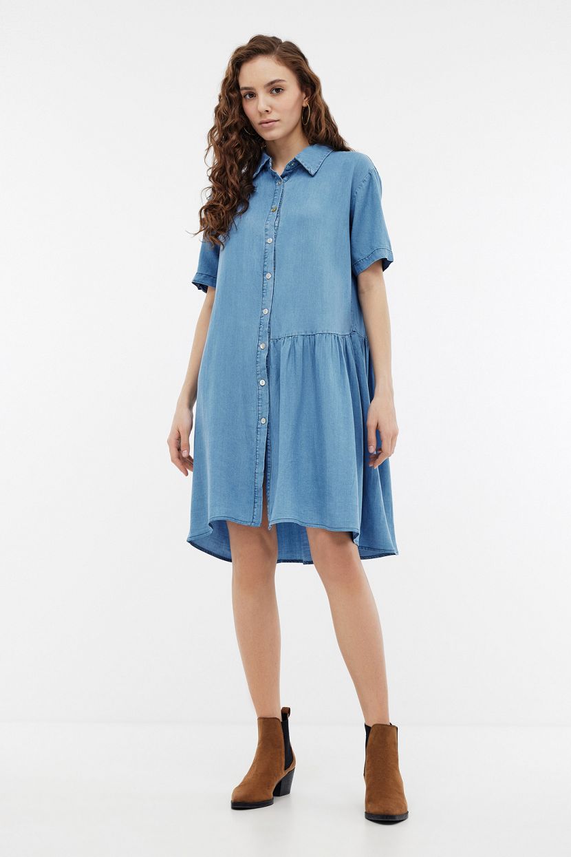 Платье рубашка из денима (арт. BAON B4524084), размер XL, цвет голубой Платье рубашка из денима (арт. BAON B4524084) - фото 1