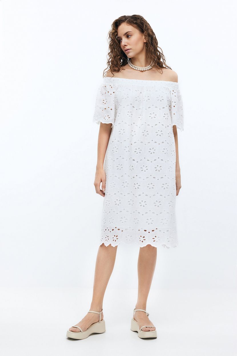 Платье оверсайз из шитья  (арт. BAON B4524094), размер M, цвет белый Платье оверсайз из шитья  (арт. BAON B4524094) - фото 3