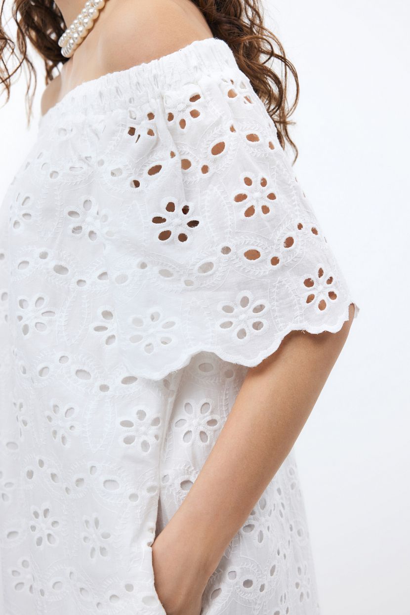 Платье оверсайз из шитья  (арт. BAON B4524094), размер M, цвет белый Платье оверсайз из шитья  (арт. BAON B4524094) - фото 5