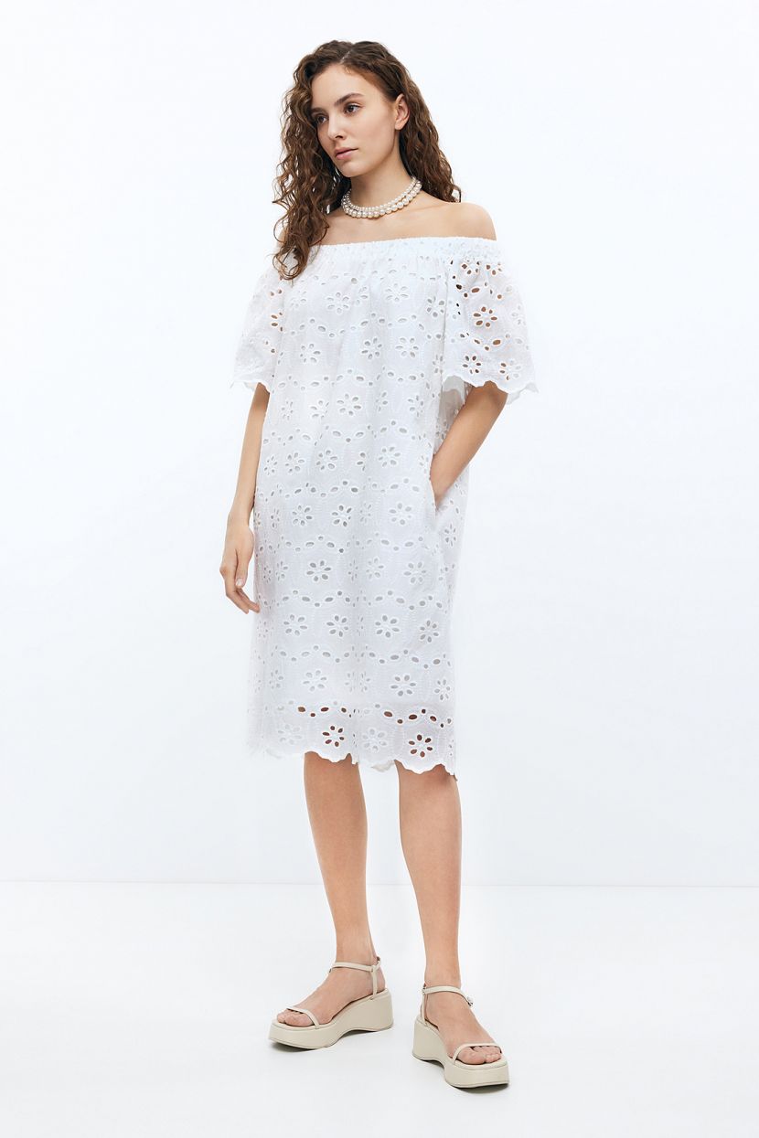 Платье оверсайз из шитья  (арт. BAON B4524094), размер M, цвет белый Платье оверсайз из шитья  (арт. BAON B4524094) - фото 1