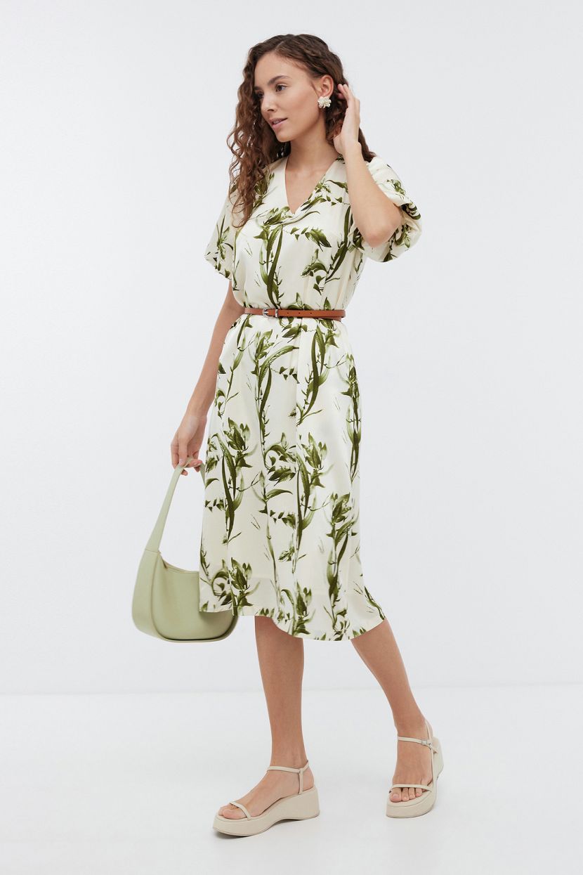 Платье миди из сатина с принтом (арт. BAON B4524099), размер S, цвет cannoli-olive tree printed Платье миди из сатина с принтом (арт. BAON B4524099) - фото 3