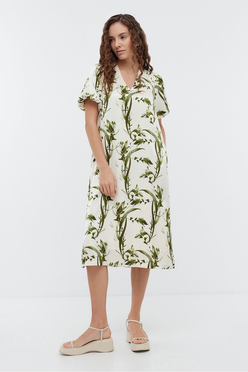 Платье миди из сатина с принтом (арт. BAON B4524099), размер S, цвет cannoli-olive tree printed Платье миди из сатина с принтом (арт. BAON B4524099) - фото 1