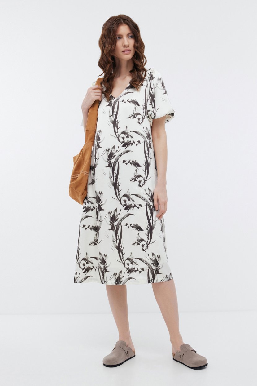 Платье миди из сатина с принтом WHITE-COLD NUT PRINTED 3679₽