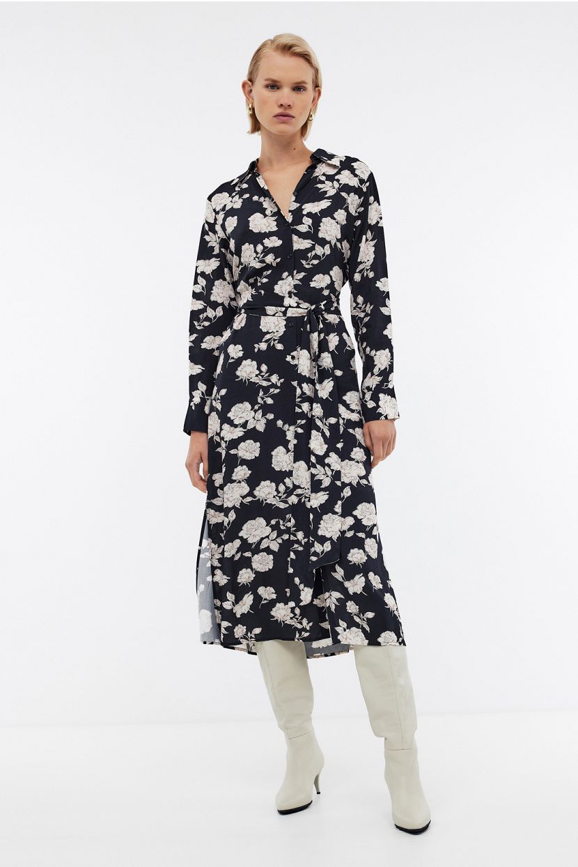 Платье рубашка из вискозы с принтом XS черный 4999₽