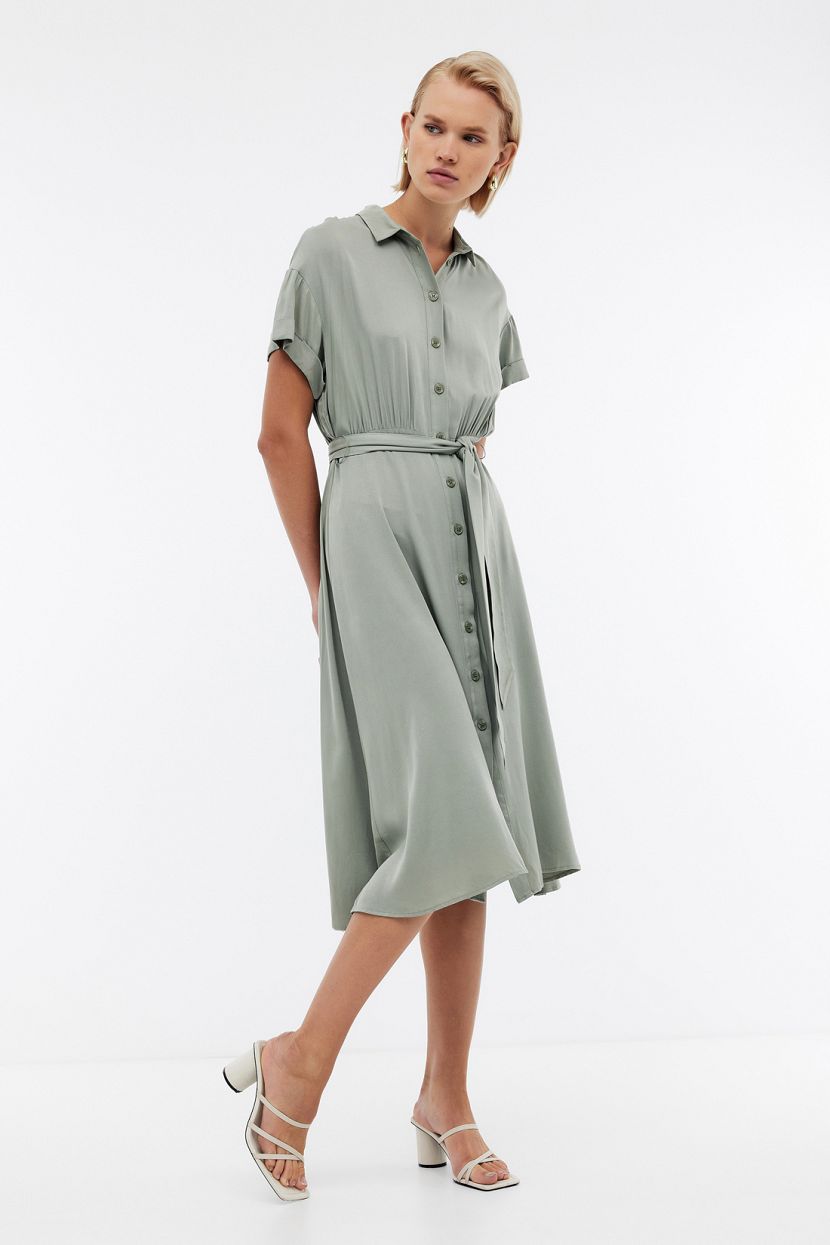 Платье рубашка из вискозы с поясом (арт. BAON B4524107), размер M, цвет зеленый Платье рубашка из вискозы с поясом (арт. BAON B4524107) - фото 3