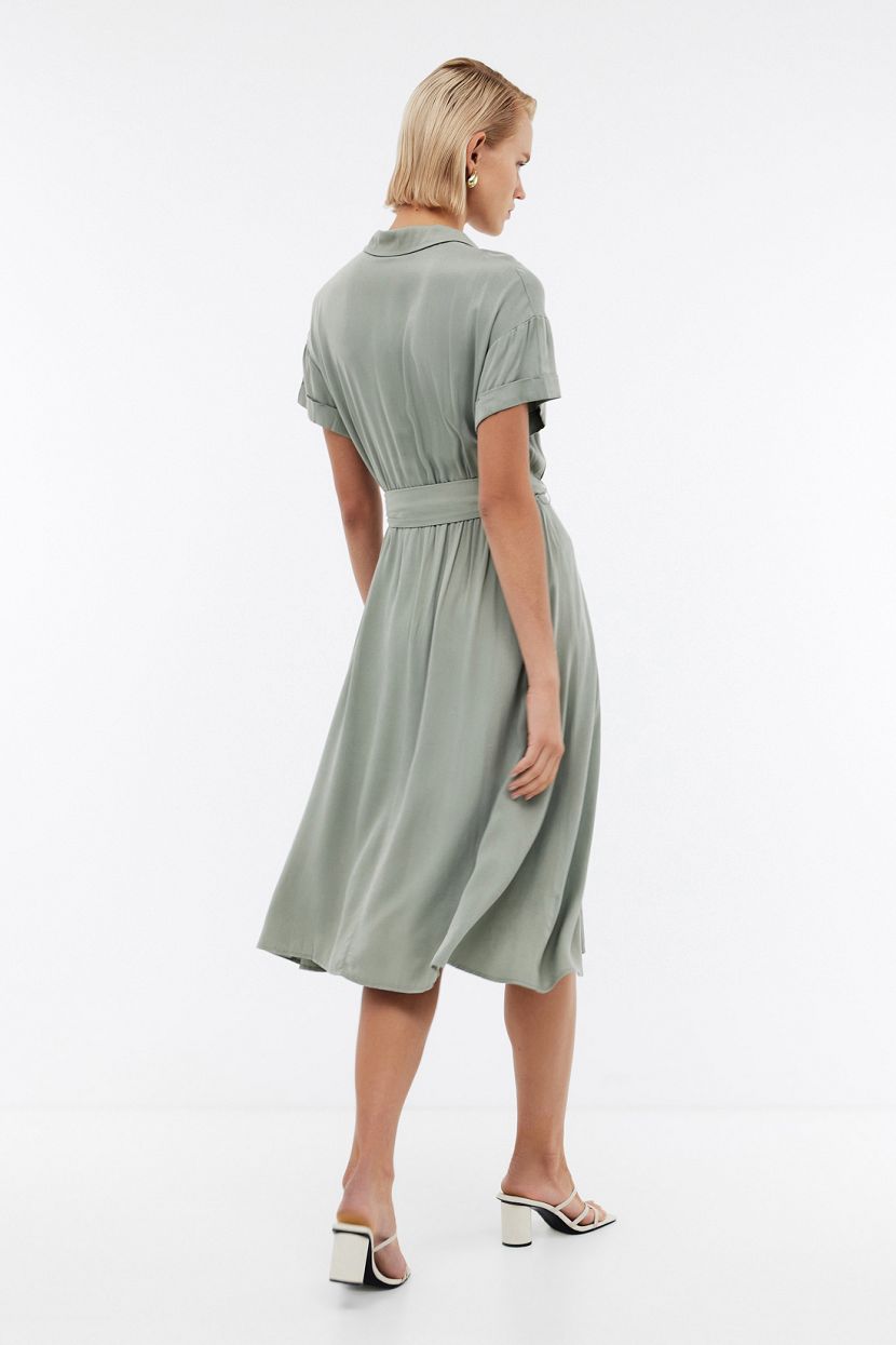 Платье рубашка из вискозы с поясом (арт. BAON B4524107), размер M, цвет зеленый Платье рубашка из вискозы с поясом (арт. BAON B4524107) - фото 2
