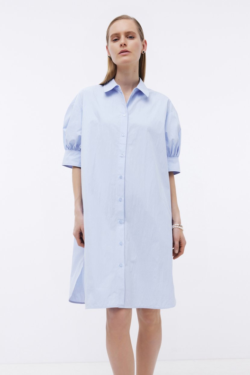 Платье рубашка из хлопка прямого кроя M голубой 4473₽