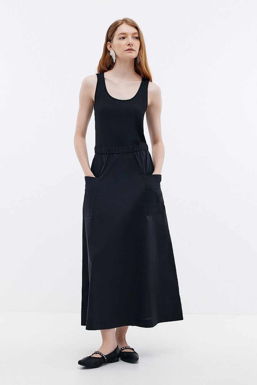 Комбинированное платье без рукавов, XXL, черный