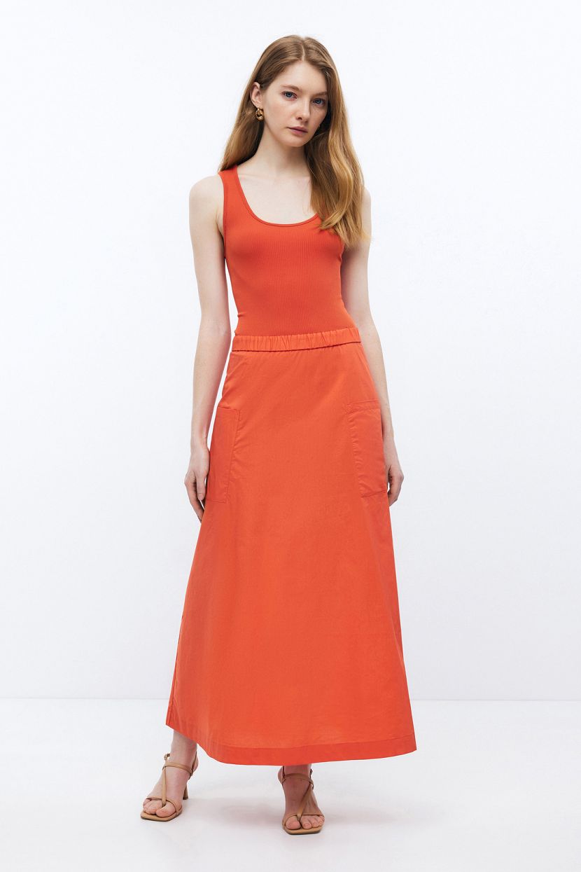 Комбинированное платье без рукавов, XXL, оранжевый