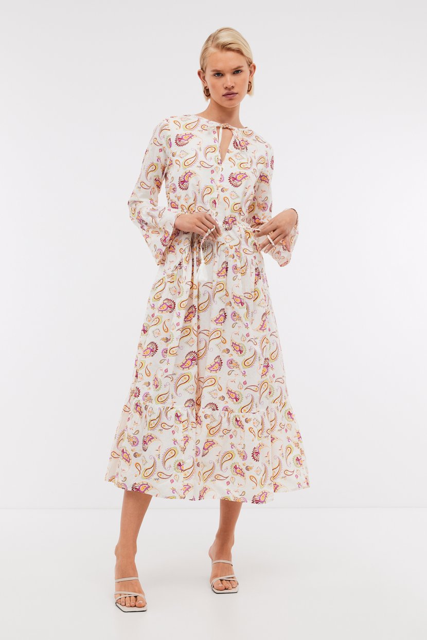 Ярусное платье макси из хлопка с принтом L белый 5999₽