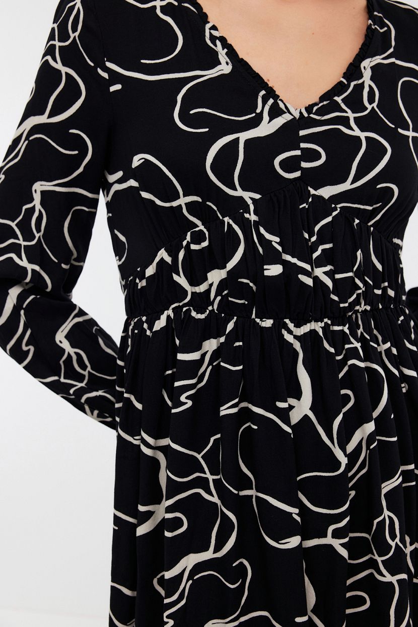 Платье из вискозы с драпировкой и принтом (арт. BAON B4524127), размер XL, цвет черный Платье из вискозы с драпировкой и принтом (арт. BAON B4524127) - фото 5