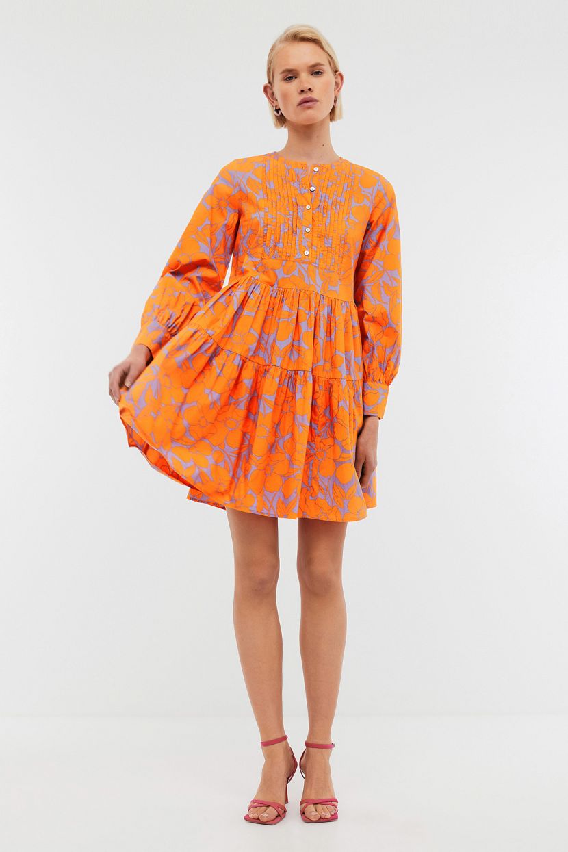 Платье мини из хлопка с принтом (арт. BAON B4524130), размер S, цвет dark blaze printed Платье мини из хлопка с принтом (арт. BAON B4524130) - фото 3
