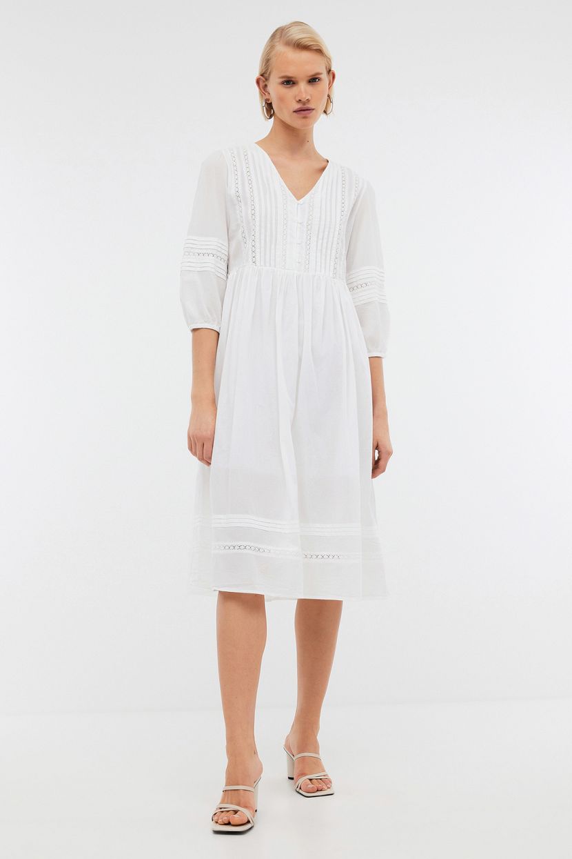 Платье из хлопка в стиле бохо, XXL, белый