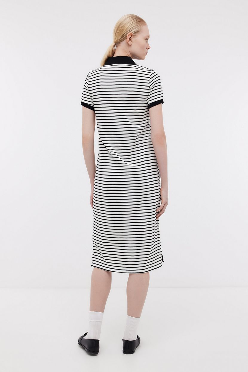 Базовое платье поло из хлопка в полоску (арт. BAON B4524201), размер XL, цвет белый Базовое платье поло из хлопка в полоску (арт. BAON B4524201) - фото 3