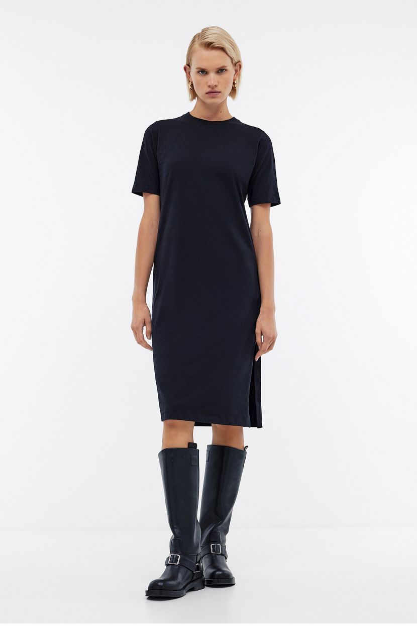 Платье футболка из хлопка  (арт. BAON B4524203), размер L, цвет черный