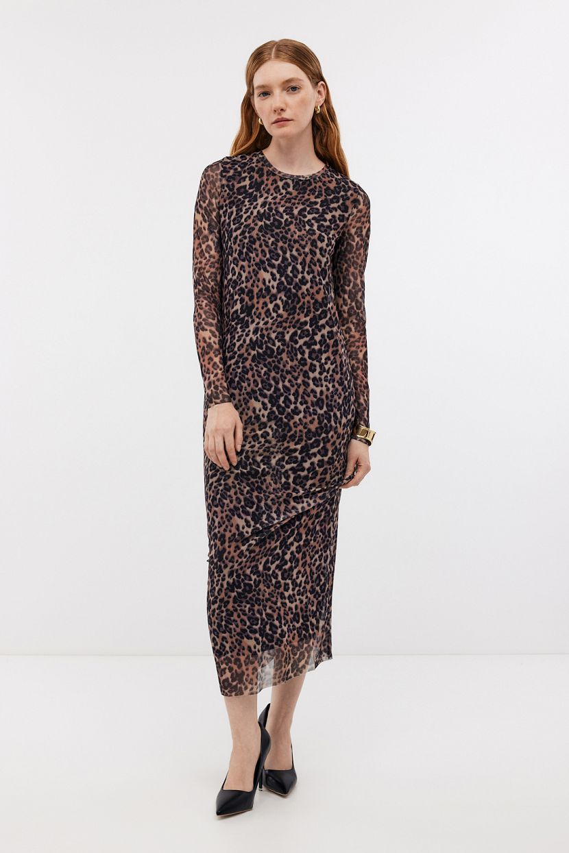 Прямое платье из принтованной сетки 4799₽