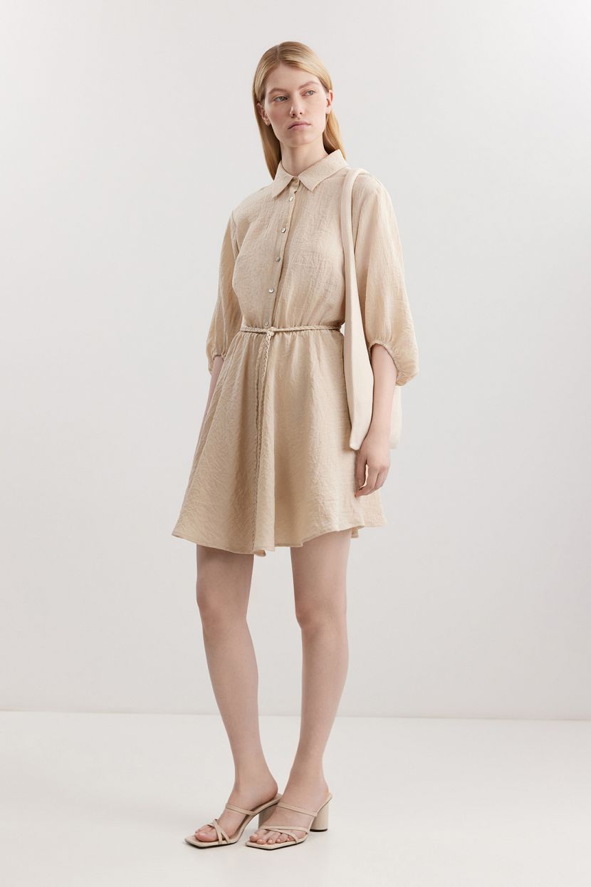 Платье-рубашка из смесовой ткани L бежевый 6999₽