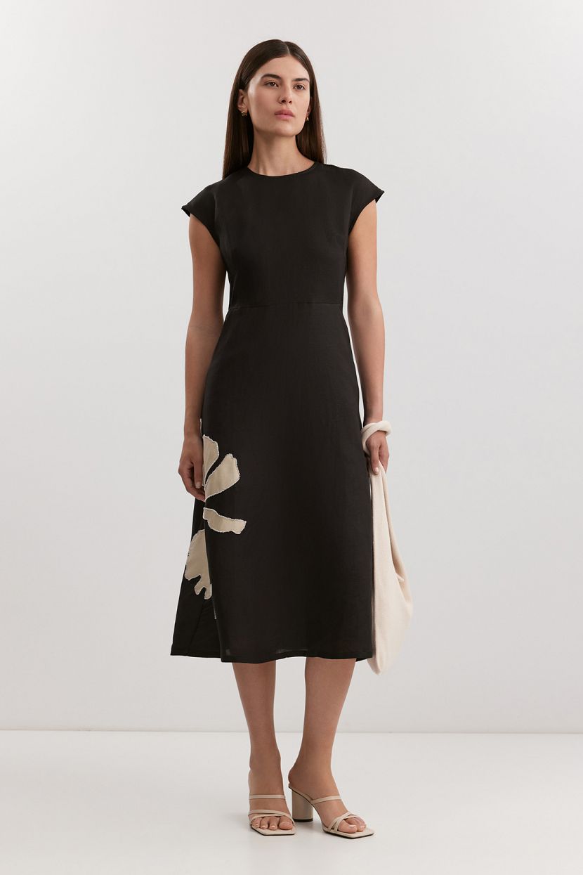 Платье из хлопка и льна XS черный 9799₽