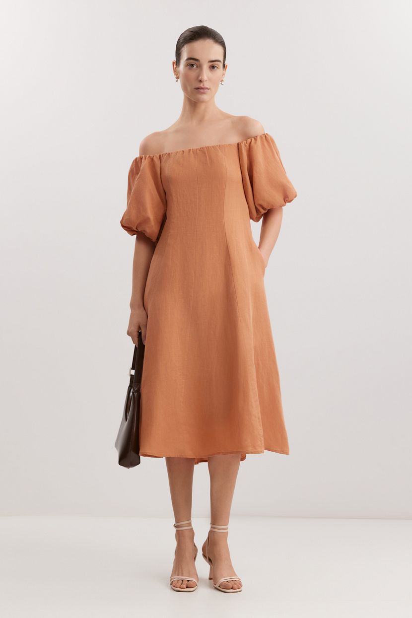 Платье из вискозы и льна L оранжевый 3847₽
