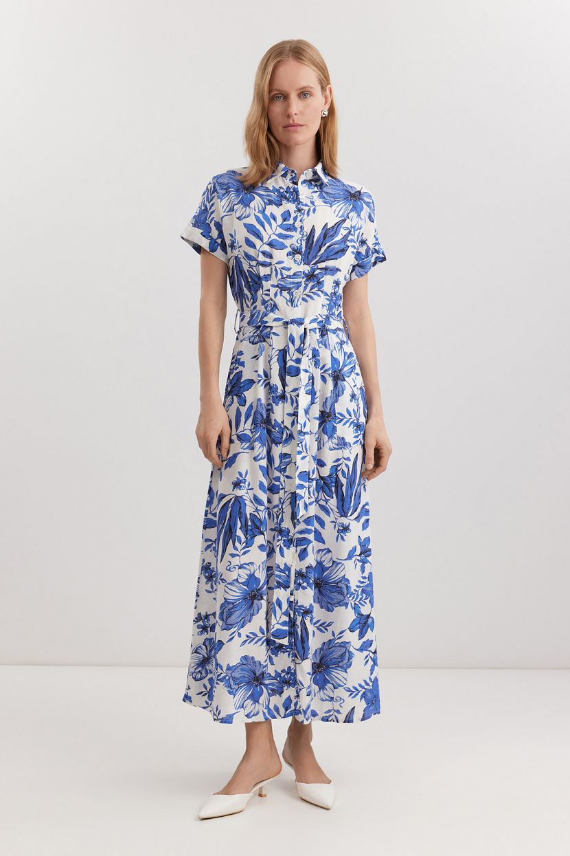 Платье из вискозы и льна L синий 7299₽