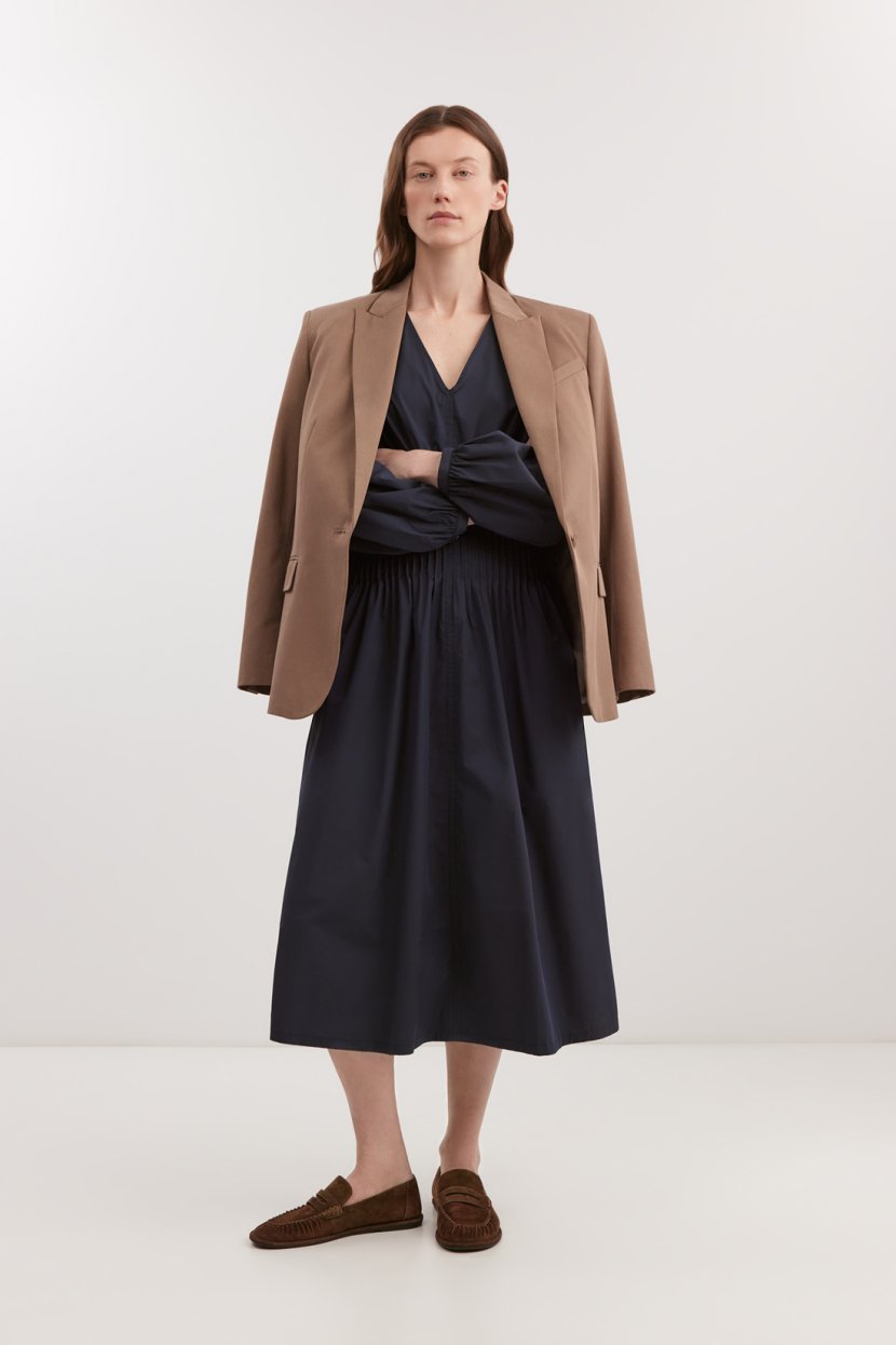 Платье-миди из хлопкового поплина с защипами