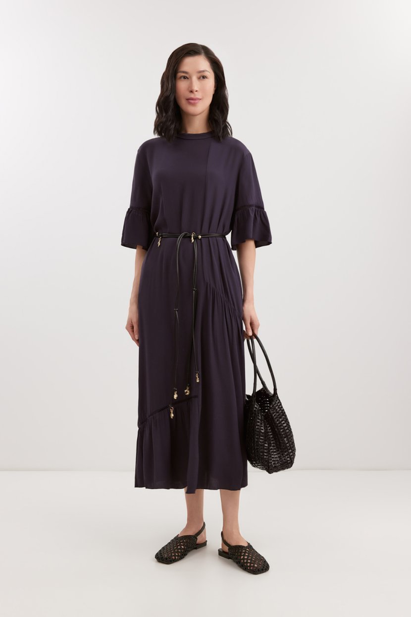 Расклешенное платье-миди из креповой вискозы