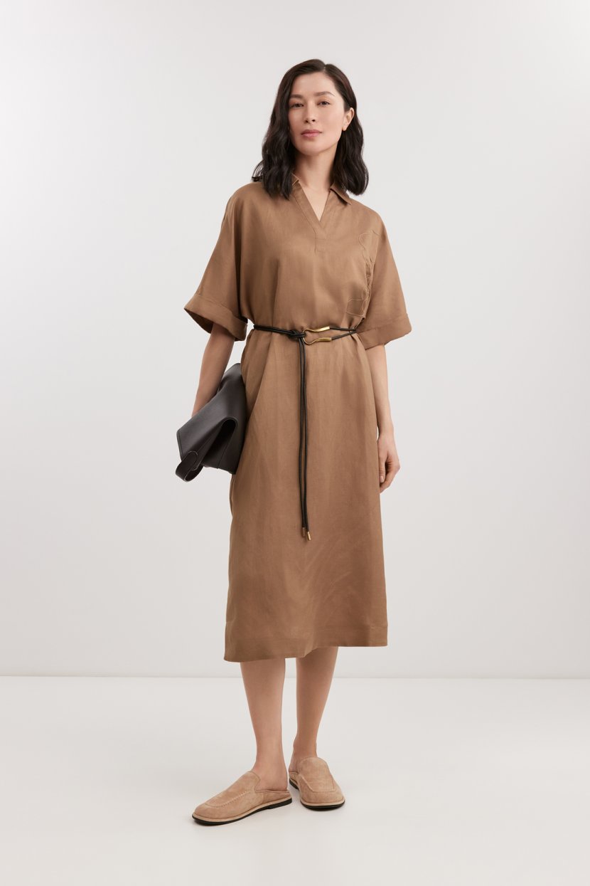 Платье-миди из льна и вискозы