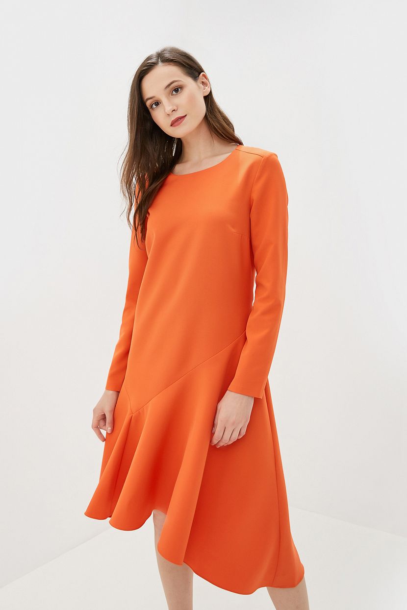 Платье с асимметричной оборкой (арт. baon B459513), размер M, цвет оранжевый Платье с асимметричной оборкой (арт. baon B459513) - фото 3