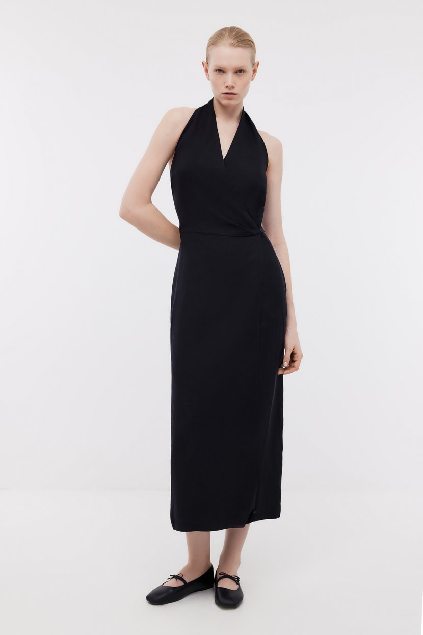 Сарафан миди из вискозы и льна с открытой спиной черный 5626₽