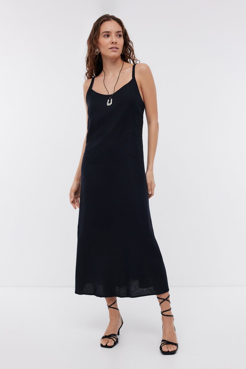 Сарафан из вискозы и льна с открытой спиной L черный 5487₽