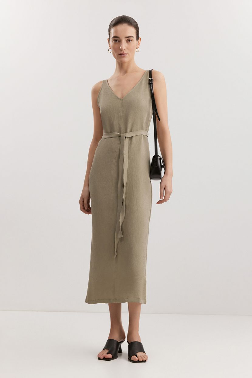 Сарафан из вискозы и льна L зеленый 8599₽