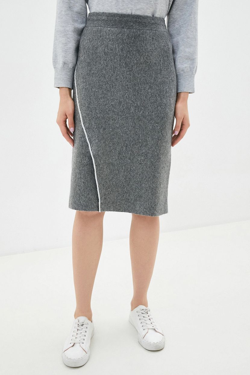 Трикотажная юбка с ангорой, XS, серый