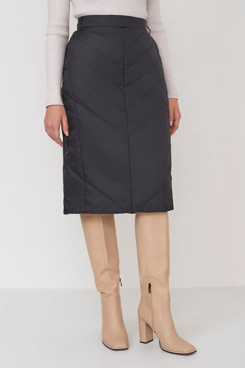 Утеплённая юбка-карандаш (арт. baon B4723509), размер M, цвет черный