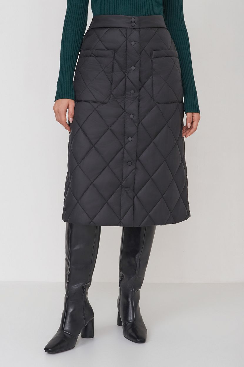 Утеплённая юбка с накладными карманами (арт. baon B4723510), размер XS, цвет черный