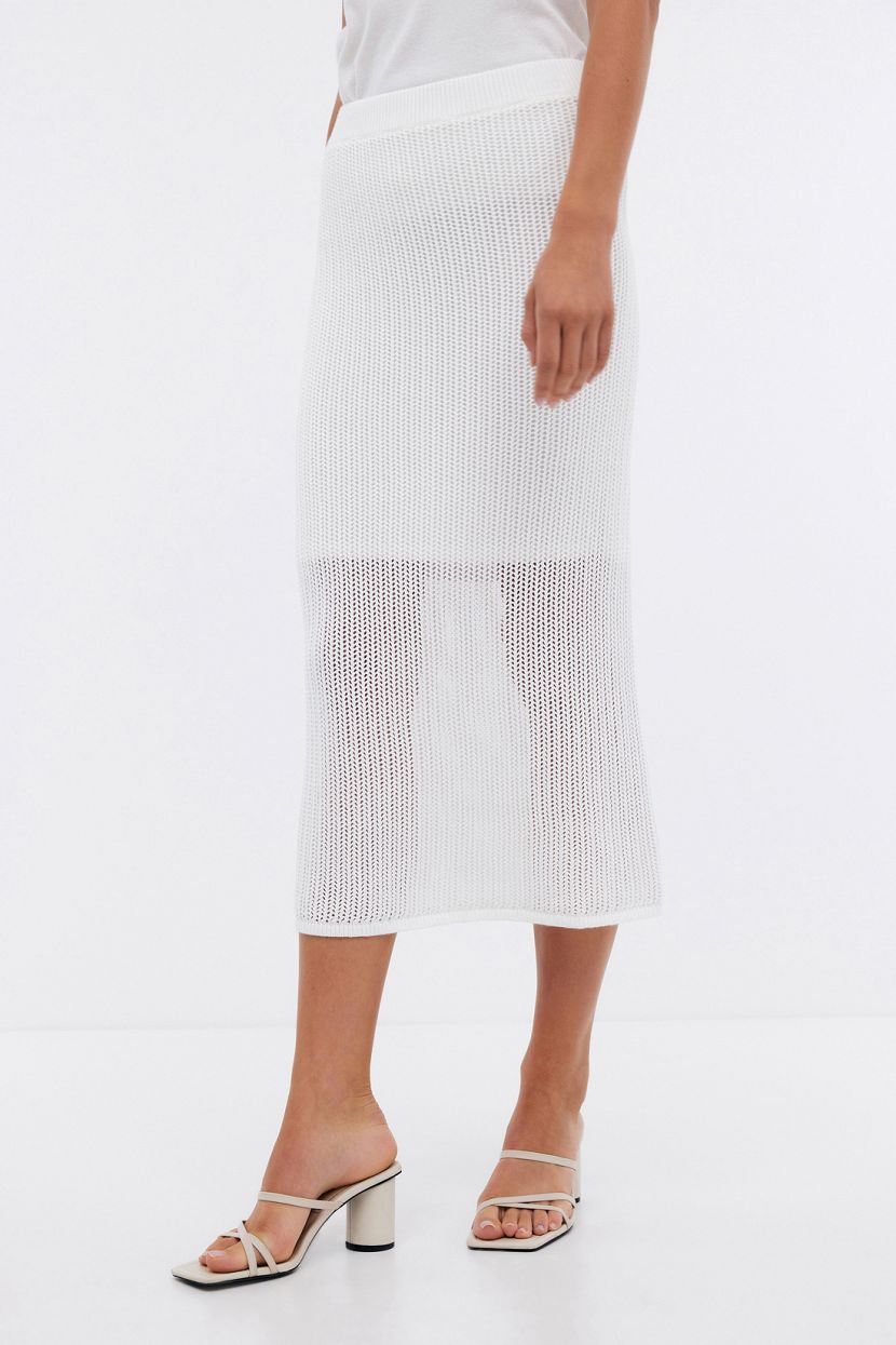 Ажурная юбка-миди с полупрозрачным низом, XS, белый