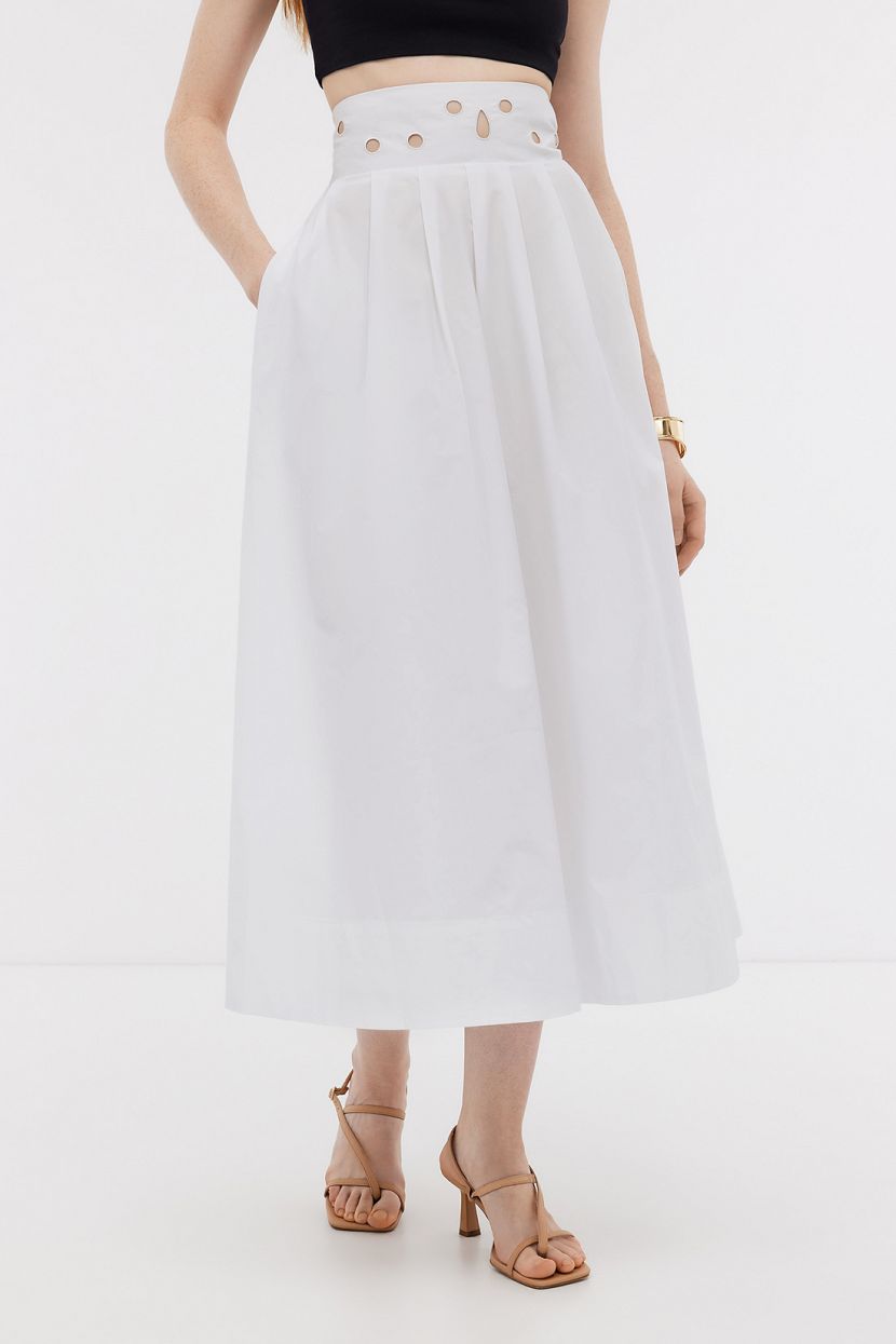 Юбка миди из хлопкового поплина L белый 2609₽