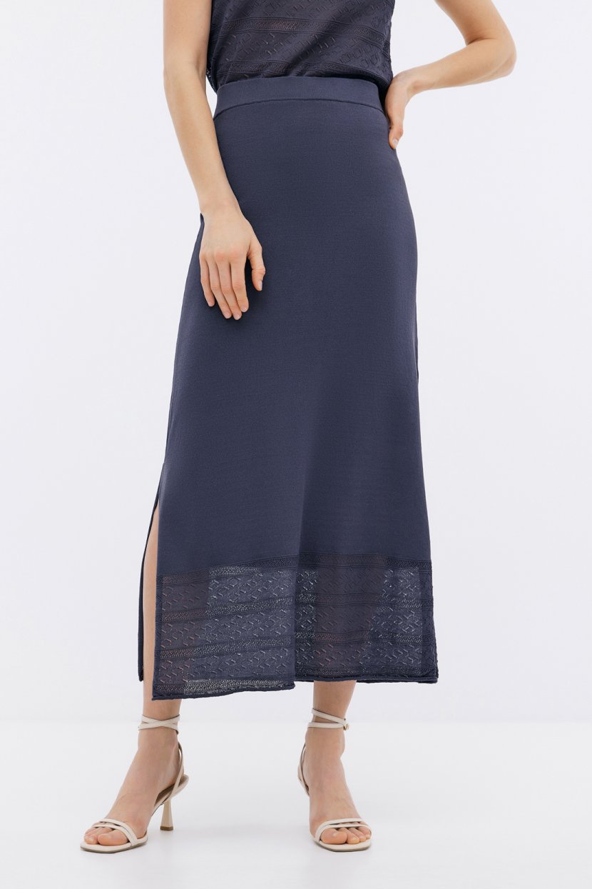 Вязаная юбка с отделкой в стиле пэчворк, L, серый