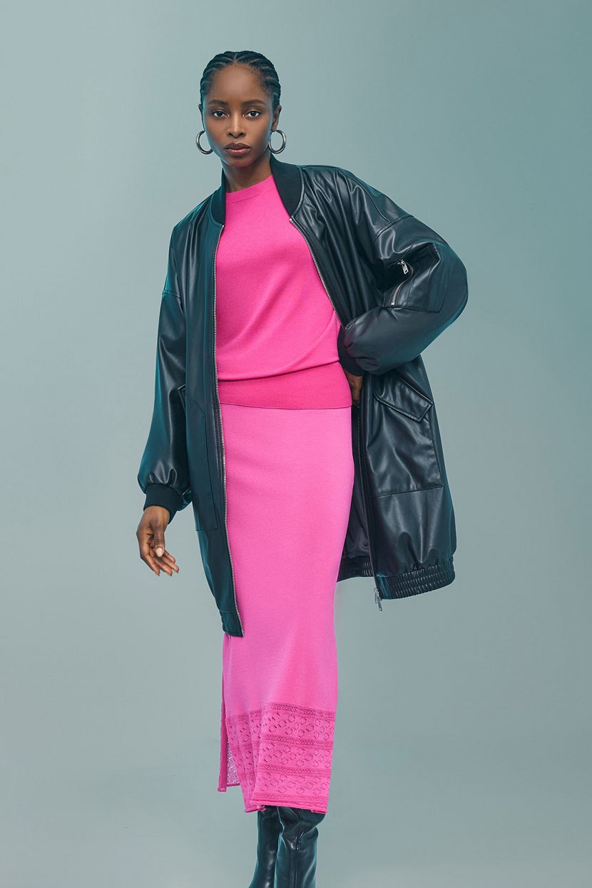 Вязаная юбка с отделкой в стиле пэчворк, XS, розовый