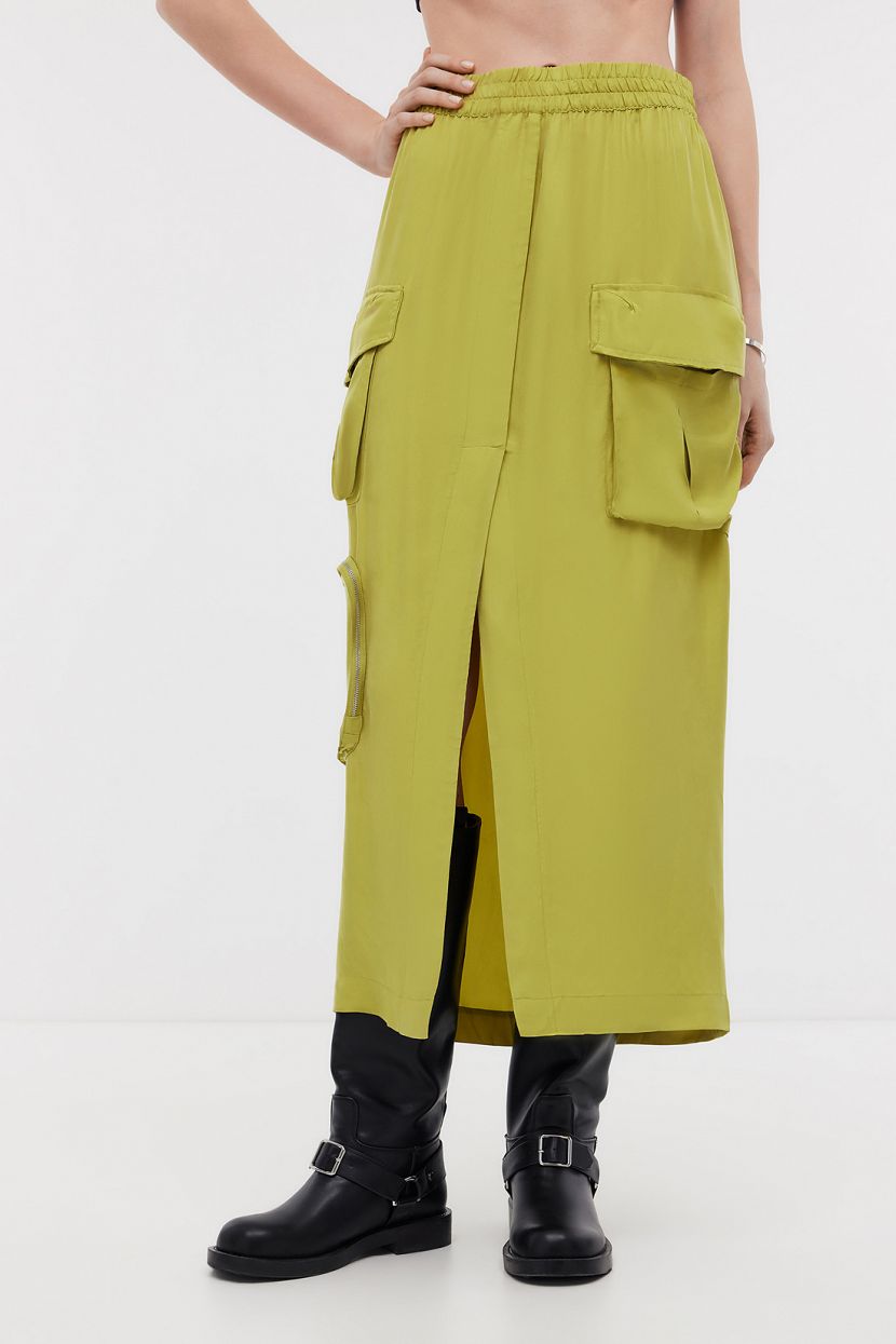 Юбка миди в стиле карго с разрезом XS зеленый 7298₽