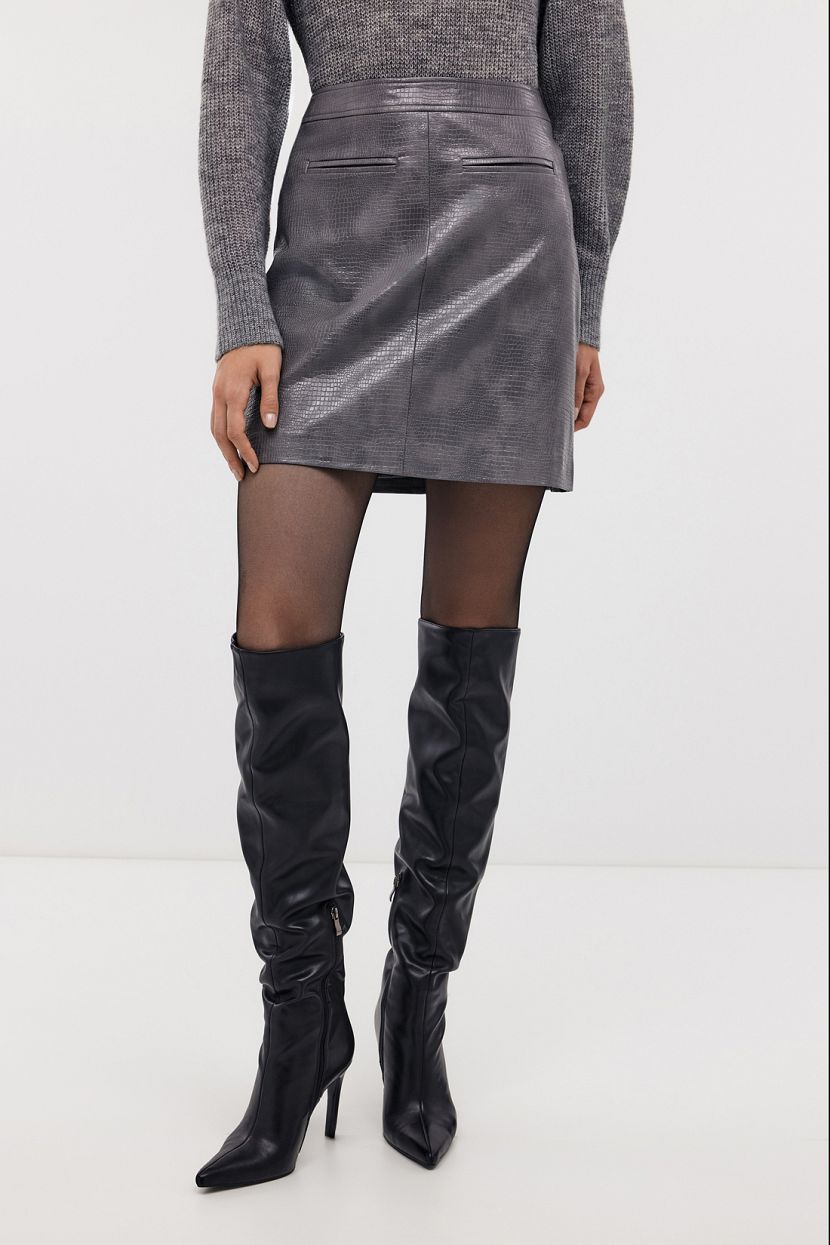 Мини юбка из экокожи L серый 3836₽