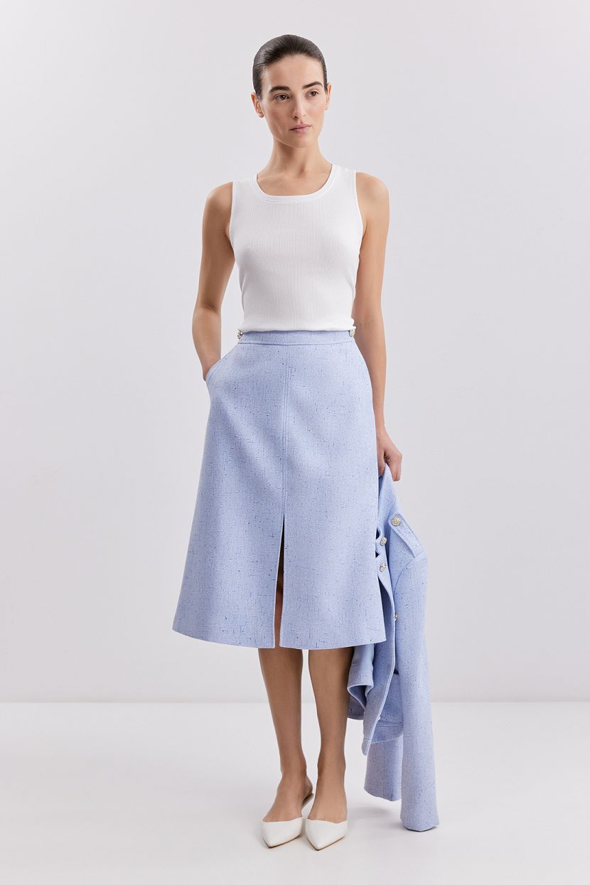 Твидовая юбка-миди L голубой 5599₽