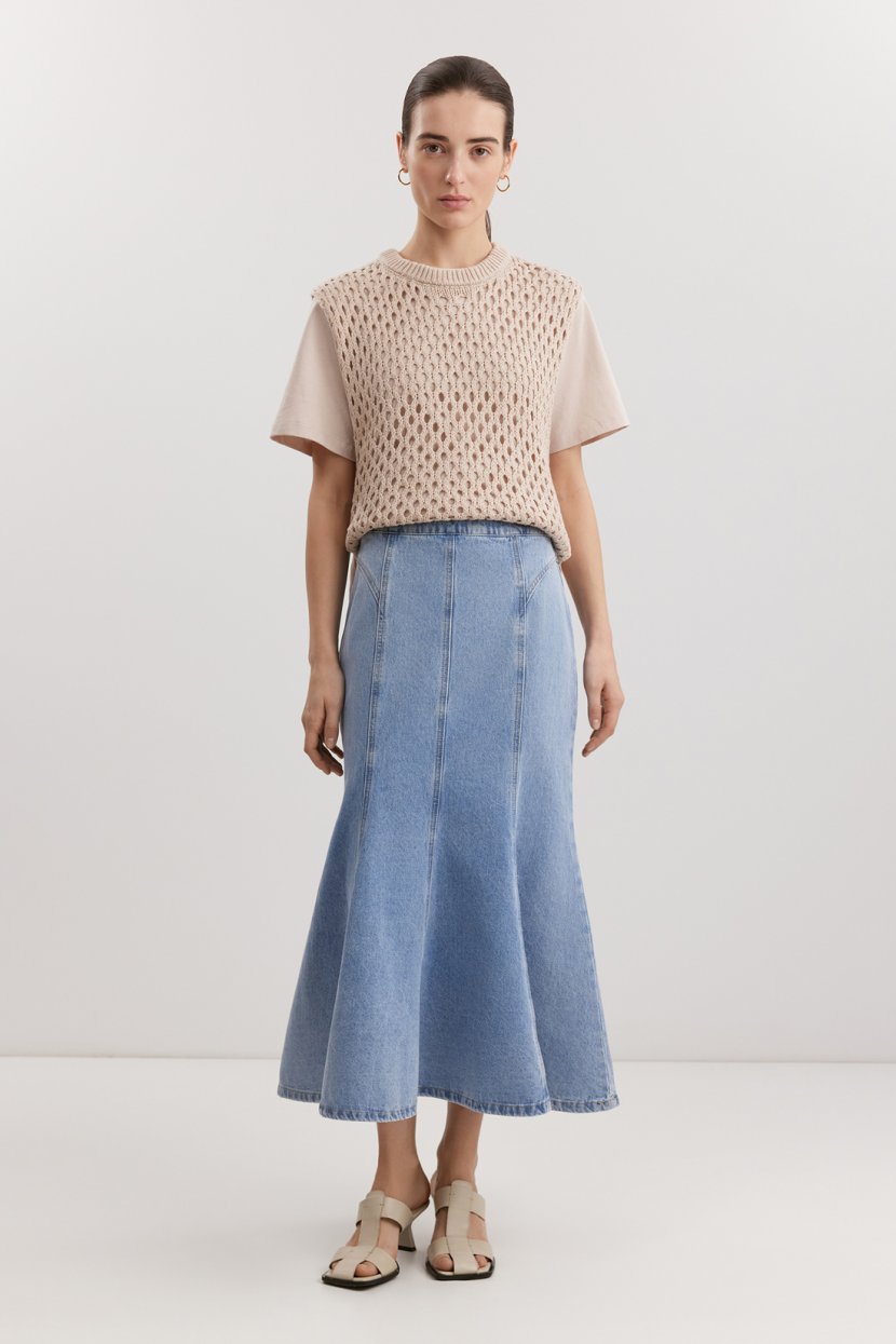 Юбка-миди из смесового хлопкового денима L голубой 6599₽