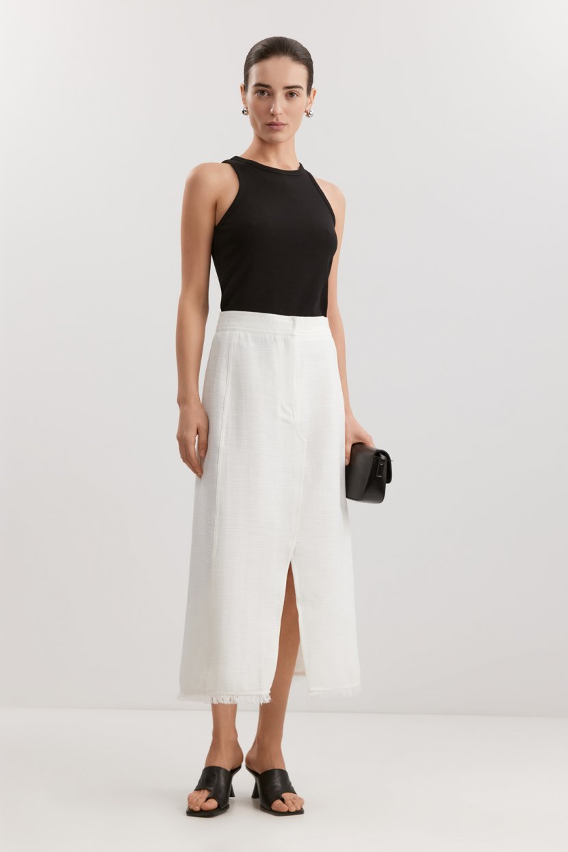 Юбка из хлопка и льна L белый 5799₽