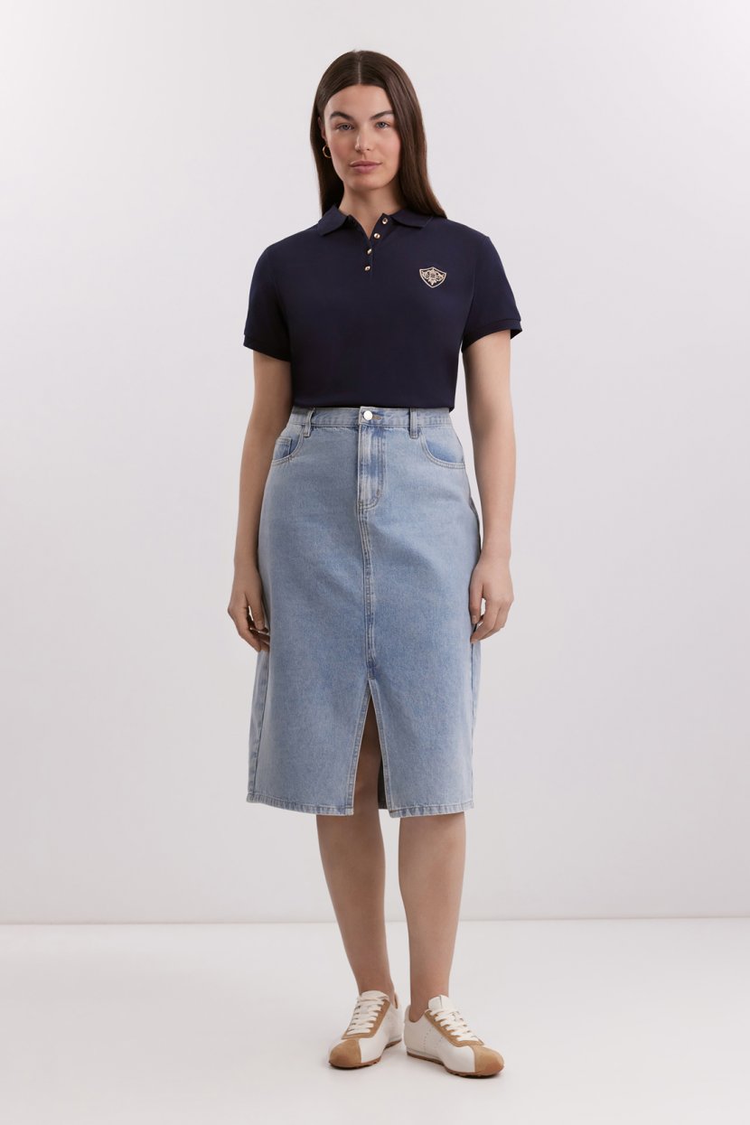 Юбка из смесового хлопкового денима 3XL голубой 4599₽