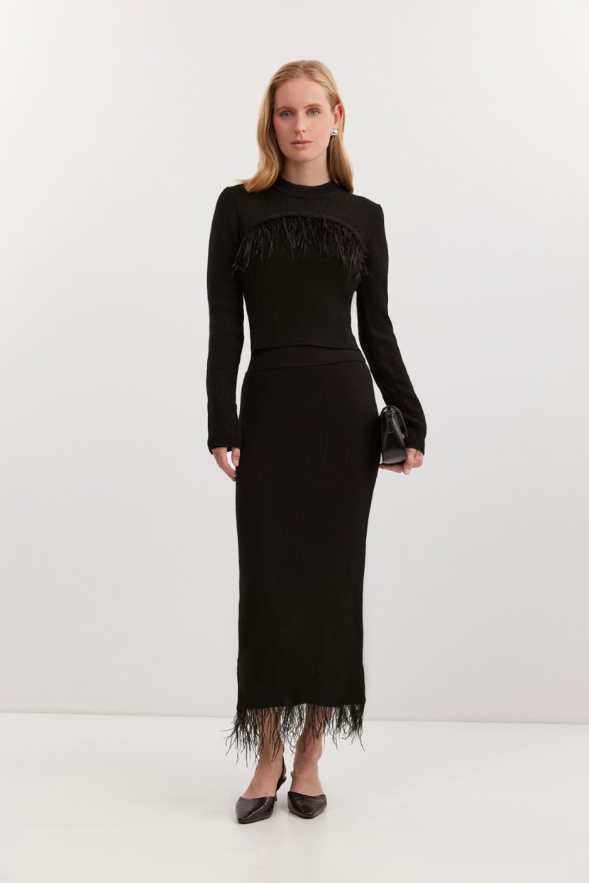 Юбка-макси с перьями и бахромой 4899₽