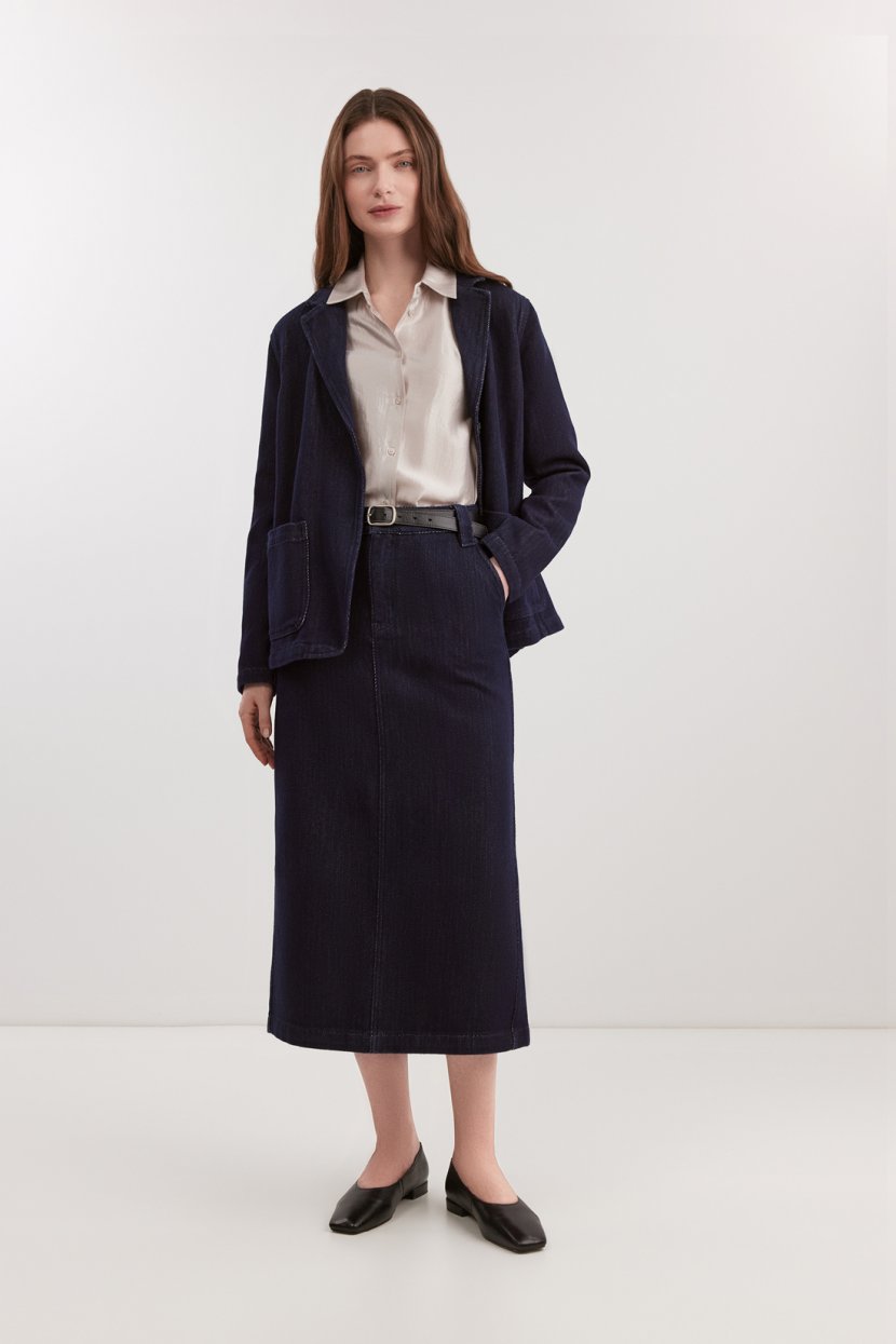 Юбка-миди из жаккардового денима в елочку 9999₽