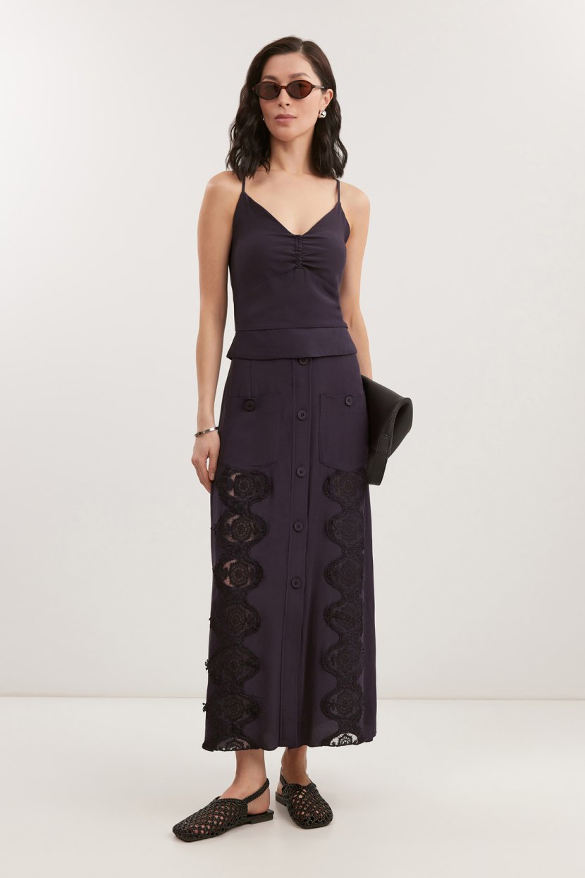 Прямая юбка из вискозы с кружевом