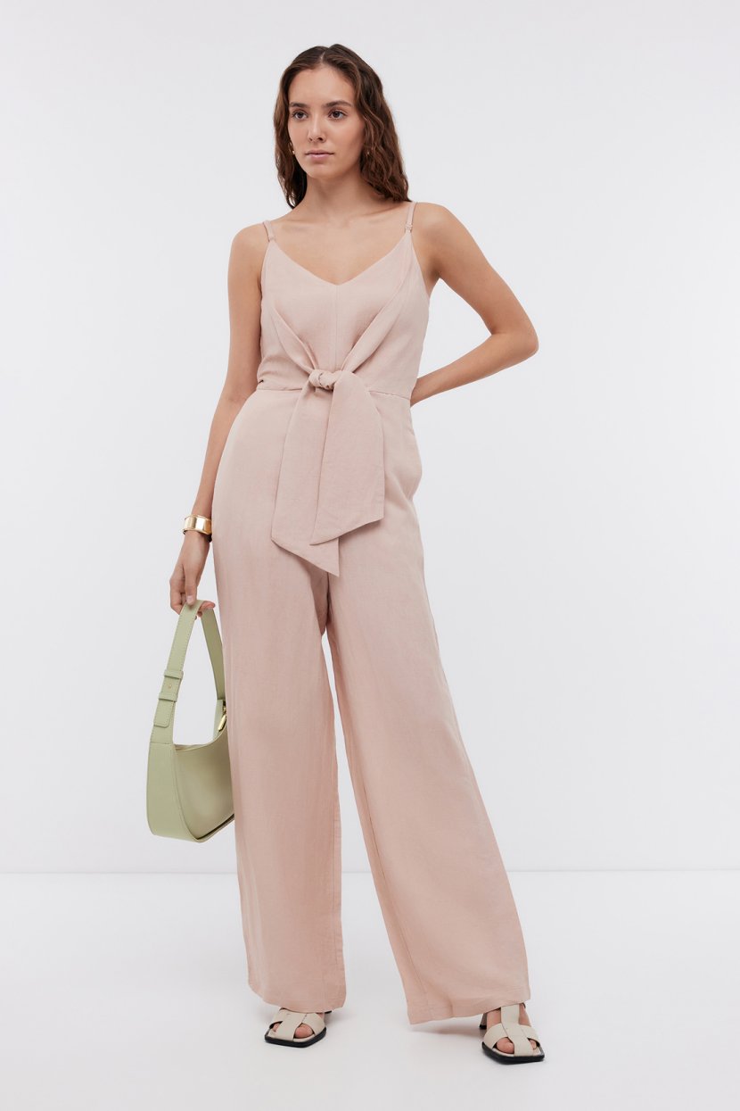 Комбинезон из льна на тонких бретелях L розовый 2969₽